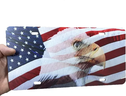 Miniatura 34 de JASS GRAPHIX Placa de matrícula personalizada con la bandera estadounidense de línea amarilla, homenaje personalizado a despachadores y operadores