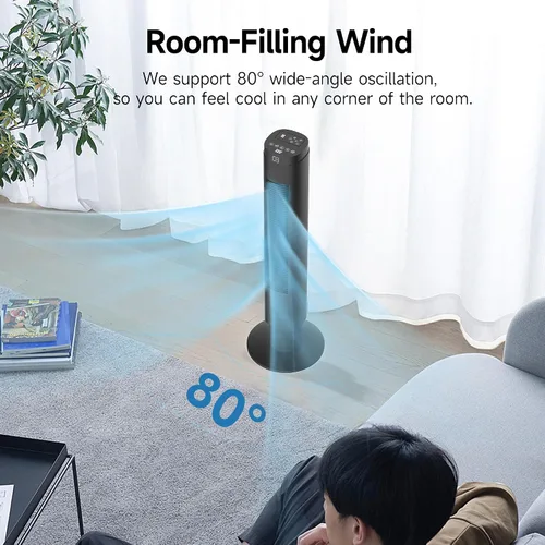 Miniatura 3 de PHILODECO Ventiladores de torre para el hogar, ventilador de piso vertical con control remoto de vibración de 80°, múltiples modos, temporizador