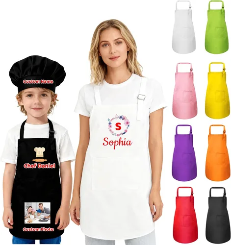 Delantal personalizado para niños, mujeres y hombres con foto de texto, delantal personalizado para mujeres, delantales de chef para hombres y
