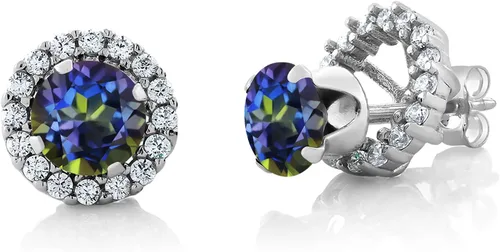 Miniatura 70 de Gem Stone King Aretes redondos de plata de ley 925 de 0.236 in con piedra natal extraíble para mujer