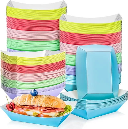 Miniatura 9 de Paquete de 120 bandejas de papel desechables de 2 libras de papel para barcos, bandeja de servir comida kraft, cestas para aperitivos, palomitas