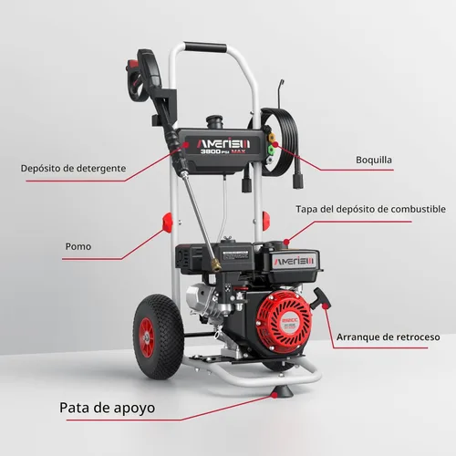 Miniatura 7 de AMERISUN Lavadora a presión de gas de 3800 PSI 2.5 GPM con motor OHV de 4 tiempos de 212 cc, 5 boquillas de conexión rápida y ruedas de 10 pulgadas