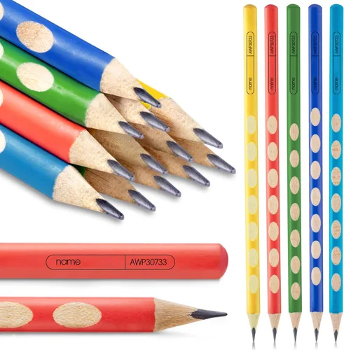 Miniatura 10 de M&G 12 piezas de lápices triangulares con agujero para niños, lápices 2B con poste triangular y corrección de agarre, lápices de grafito con madera