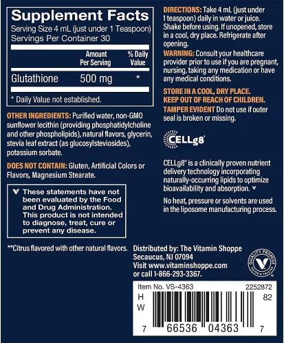 Miniatura 2 de Vthrive Glutatión liposomal líquido - 500 mg - cítricos (4 onzas líquidas)