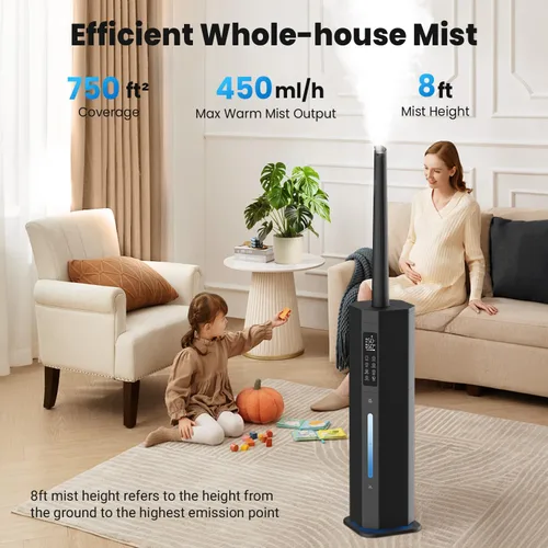 Miniatura 5 de Humidifiers for Bedroom - GloryAir 2.38Gal/9L Top Fill Warm & Cool Mist Humidifier for Large Room 750ft² with Auto Mode 7-Color Light, Humidistat