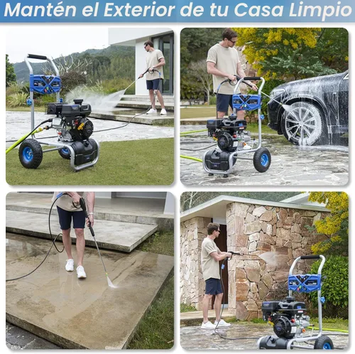 Miniatura 7 de Lavadora a presión de gas de 3500 PSI, lavadora de alta presión a gas de 2.3 GPM con motor de 209 CC, 4 boquillas ajustables, manguera de alta Azul