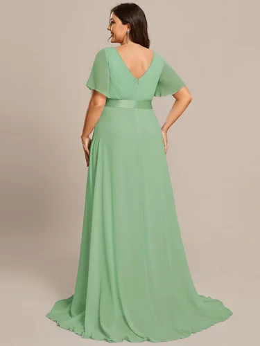 Miniatura 168 de Ever-Pretty Vestido formal para mujer, Navidad, Año Nuevo, cuello en V, gasa, talla grande, largo hasta el suelo, vestido de dama de honor