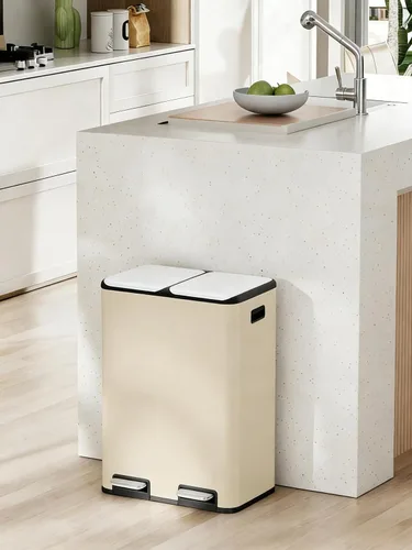 Miniatura 8 de Arlopu Cubo de basura doble de 16 galones con 2 cajas integradas para control de olores, cubo de basura de cocina manos libres, cubo de basura