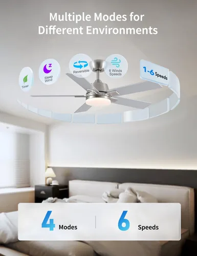 Miniatura 8 de Ventiladores de techo de 42 pulgadas con luces y control remoto, ventilador de techo de níquel cepillado, motor CC reversible de 6 velocidades, LED