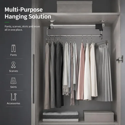 Miniatura 3 de Closet Pull Out Autuwintor - Barra de valet extraíble para armario, barra ajustable para ropa, montaje lateral con tornillos de montaje, acero