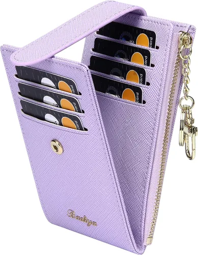 Miniatura 13 de Badiya Tarjetero para mujeres con RFID, carteras delgadas, plegables, tarjetero multifuncional, monedero
