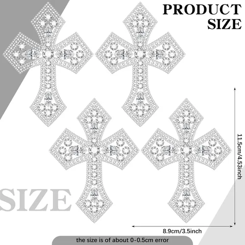Miniatura 2 de Suncalla 4 parches de cruz de diamantes de imitación plateados con apliques de cruz de cristal, parches para coser en ropa, bolsas, vestidos, Plata