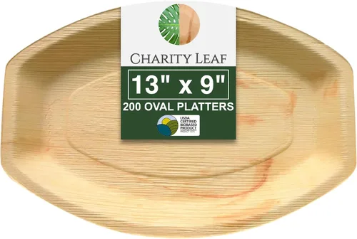 Miniatura 12 de Charity Leaf Bandejas desechables de hoja de palma de 13 x 9 pulgadas (10 piezas) platos de bambú para servir, tableros desechables, vajilla