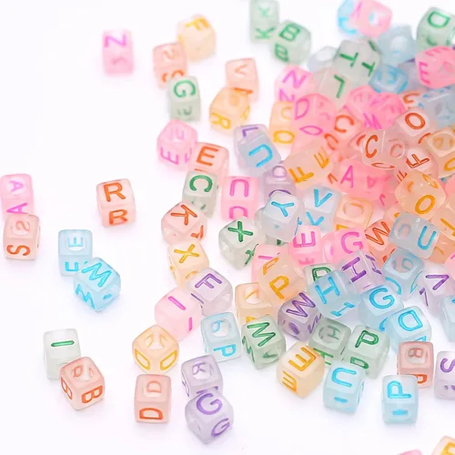 Miniatura 9 de 1000 piezas de cuentas cuadradas luminosas con letras, cuentas de cubo que brillan en la oscuridad, cuentas de letras luminosas acrílicas, cuentas