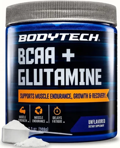 BodyTech BCAA + Glutamina en polvo con vitamina C, L glutamina y más, aminoácidos esenciales para antes del entrenamiento o después del