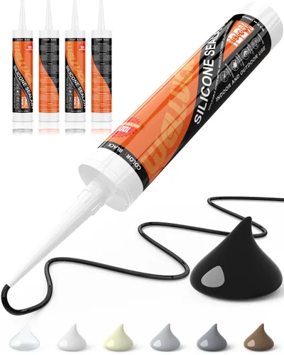 WELLUCK Masilla de Silicona Negra, Sellador de Silicona Adhesivo 100% Impermeable, para RV, Cocina, Baño, Ventana, Puerta, Vidrio, 10.2 FL.OZ/300ML
