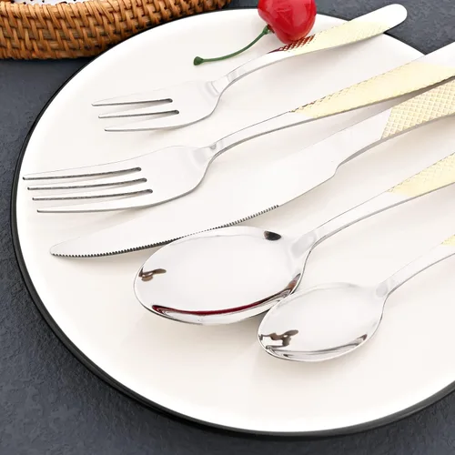 Miniatura 5 de JASHII Juego de cubiertos martillados, 20 piezas de acero inoxidable de alta calidad para 4, incluye tenedor y cucharadita, apto para lavavajillas