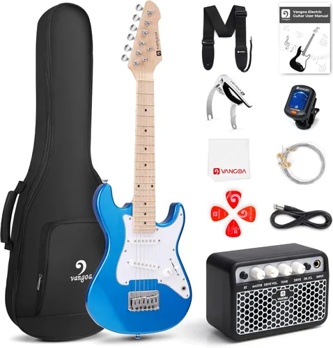 Guitarra eléctrica para niños Vangoa de 30 pulgadas, kit para principiantes para jóvenes músicos con amplificador, bolsa, correa, cuerdas Azul