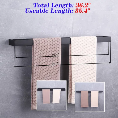 Miniatura 2 de GERZWY Barra de toalla de baño de 36 pulgadas negro mate SUS 304 Barra de toalla de baño de acero inoxidable estilo moderno montaje en pared