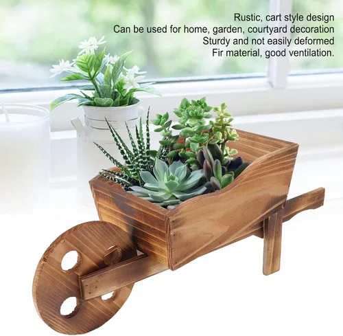 Miniatura 2 de Maceta de madera para carrito, macetas suculentas de carretilla, maceta de carro, macetas decorativas con forma de carrito para decoración
