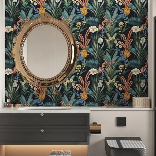 Miniatura 3 de Papel tapiz floral para despegar y pegar, papel de contacto bohemio naranja/verde, flores botánicas vintage, papel mural oscuro, autoadhesivo, Boho