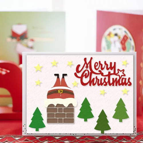 Miniatura 5 de Troqueles de corte de árbol de Navidad para hacer tarjetas y decoraciones de álbumes de fotos, Papá Noel con palabras de Feliz Navidad, troqueles