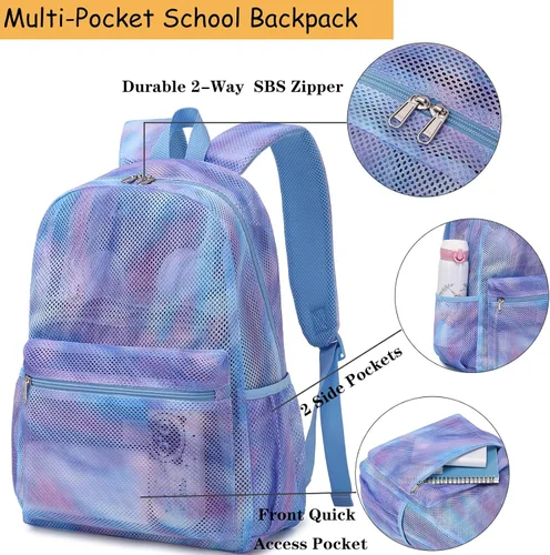 Miniatura 6 de Mochila de malla para niñas, mochila escolar semitransparente para adolescentes, bolsas de malla con bolsa de maquillajebolsa para lápices, Un