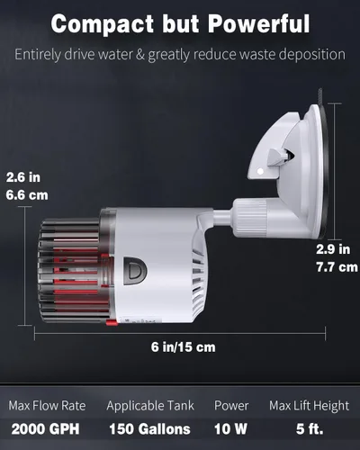 Miniatura 2 de Pawfly Acuario Wave Maker para peceras de hasta 150 galones, bomba de circulación ajustable de 2000 GPH con base de ventosa fuerte, bomba de agua
