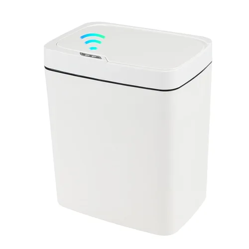 Bote de basura con sensor de 4 galones con tapa infrarroja sin contacto, color blanco | Cubo de basura automático de 15 litros con sensor de