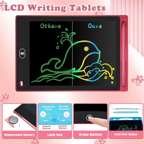 Miniatura 4 de Paquete de 2 tabletas de escritura LCD para niños de 8.5 pulgadas, colorido tablero de dibujo para niños, juegos de viaje, actividades