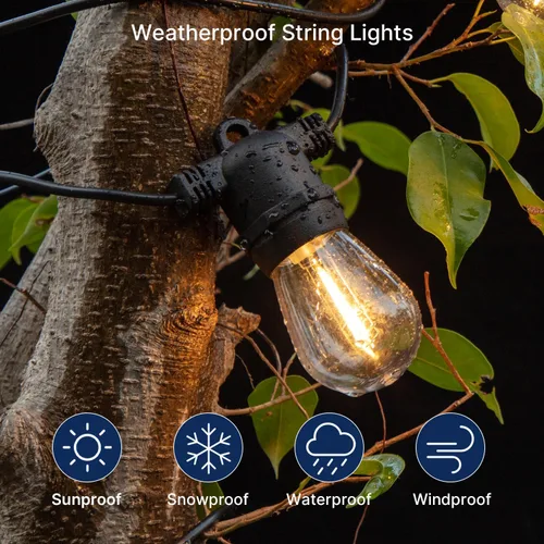 Miniatura 5 de FLSNT Paquete de 48 bombillas LED S14 de repuesto para cadena de luz, bombillas LED impermeables para exteriores, base E26, 2200 K blanco cálido,
