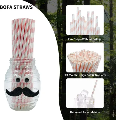 Miniatura 2 de Pajitas de papel a rayas rosas y blancas, lindo popote de ducha rosa para niñas, pajitas de princesa, paja de rayas pastel para proveedores de rayas