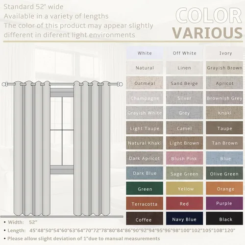 Miniatura 9 de Cream Linen Blackout Curtains 90 Length 2 Panels Set for Living Room Bedroom, 100% Black Out Thermal Insulated Linen Drapes, Room Darkening Grommet