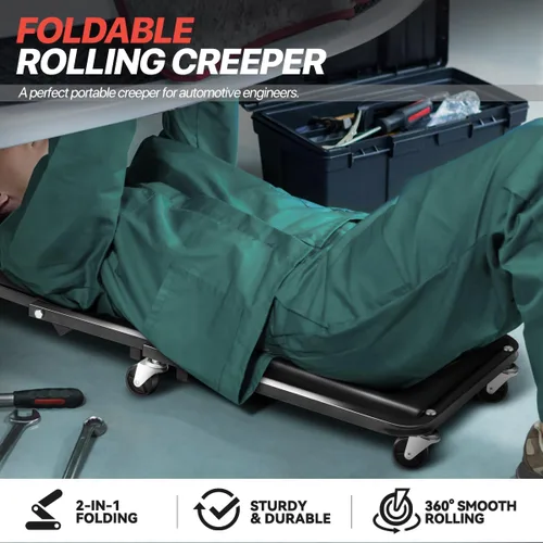 Miniatura 2 de Camilla Mecánica Plegable, 2 en 1 Camilla Mecánica Z con Ruedas para Garaje y Asiento, Silla de Mecánico con Rodillos de 36 Pulgadas para Debajo