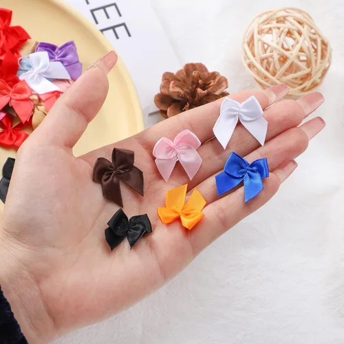 Miniatura 5 de yoyokid 200 mini lazos de cinta de satén de 1 pulgada, pequeños lazos de manualidades decorativos para bricolaje, alfileres de ánimo, pinzas
