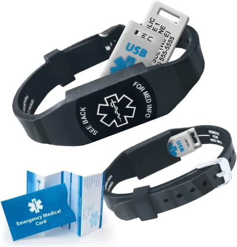 Miniatura 8 de Pulsera Elite II USB Plus de alerta médica. Pulsera de identificación con memoria USB impermeable de 2 GB, grabado personalizado de 10 líneas