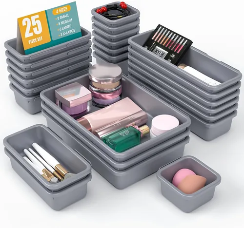 Miniatura 9 de Juego de 6 organizadores de cajones, organizador divisor de cajones de maquillaje de 3 tamaños con almohadillas antideslizantes, contenedores