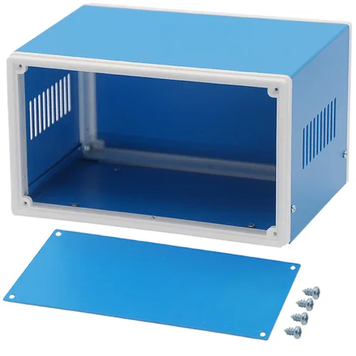 Zulkit Cajas electrónicas, carcasa de metal azul, caja de proyectos de bricolaje, caja de conexiones, caja preventiva 8.3 x 7.1 x 5.5 pulgadas