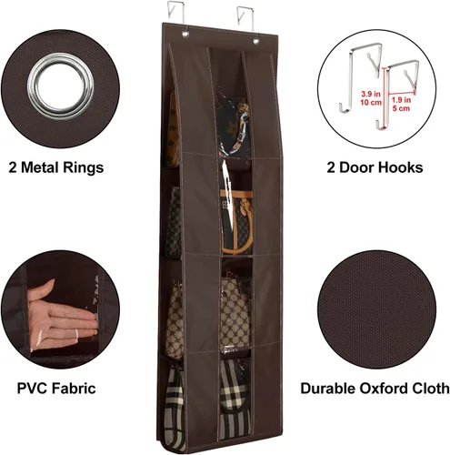 Miniatura 4 de Lirex Organizador de bolso para colgar sobre la puerta, con 4 bolsillos transparentes plegables, para bolsos, bufandas, ropa y leggings, organizador