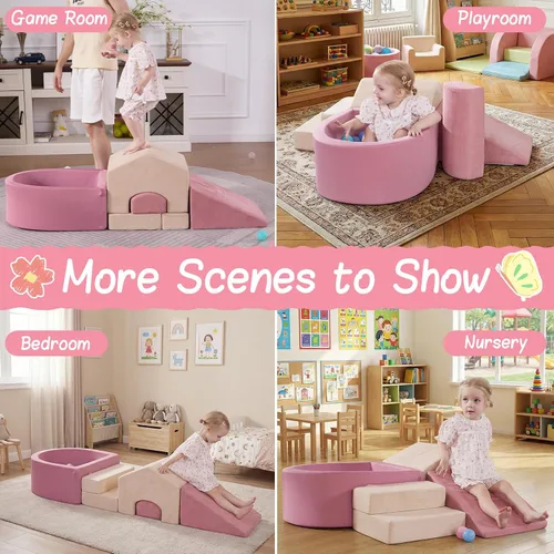 Miniatura 4 de Bloques de escalada de espuma 30D de 5 piezas para niños pequeños de 1 a 3 años, mini juego suave en forma de casa con pozo de bolas, gimnasio