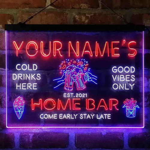 Tazas de cerveza personalizadas Home Bar Tri-Color LED Neon Light Sign Personalizar Nombre Fecha Texto Cita Fuente Blanco y Azul y Naranja 17.7 x