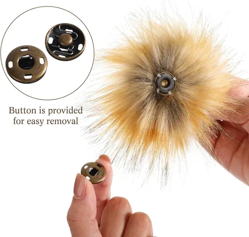 Miniatura 2 de Boao 8 pompones de piel sintética para sombreros con botón de presión extraíble, bolas de pompón esponjosas, sombreros de punto, accesorios de ropa
