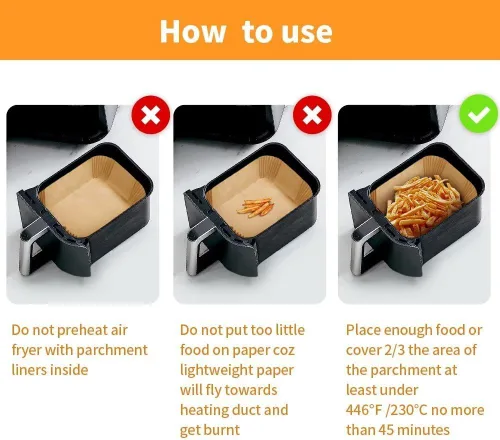 Miniatura 6 de Revestimientos desechables para freidora de aire para Ninja Airfryer: 125 piezas de papel pergamino rectangular de 8.7x5.5" para freidora de aire