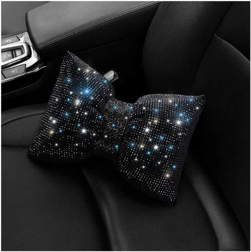 1 almohada para reposacabezas de automóvil con diamantes de imitación brillantes, almohada de apoyo lumbar de cristal, almohada de descanso para