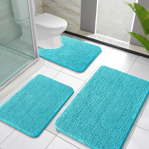 Miniatura 19 de OLANLY Juego de Alfombras de Baño de 3 Piezas, Tapetes de Baño de Chenilla Suave y Absorbente y Alfombra de Contorno en Forma de U para Inodoro