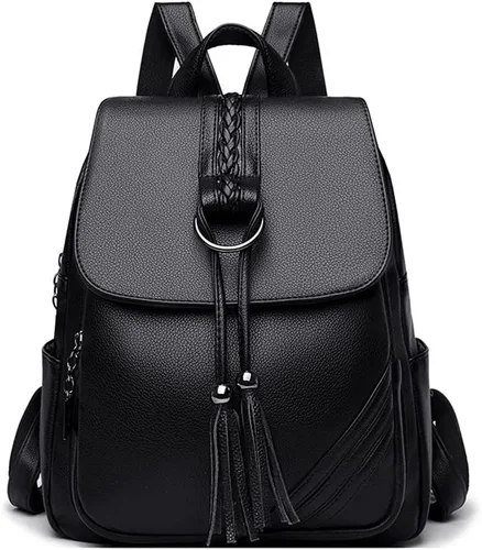 Mochila de moda para mujer, monederos de PU con diseño multiusos, bolso con asa superior (color : negro, tamaño: 30 x 26 x 12)