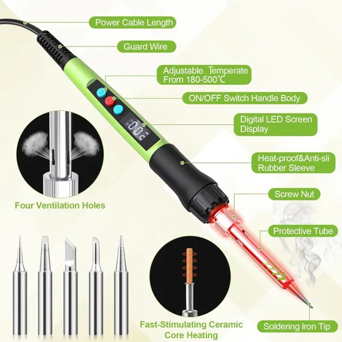 Miniatura 2 de Kit de soldador, kit de pistola de soldadura digital LED de 100 W con calentador de cerámica, herramientas de soldadura de temperatura ajustable