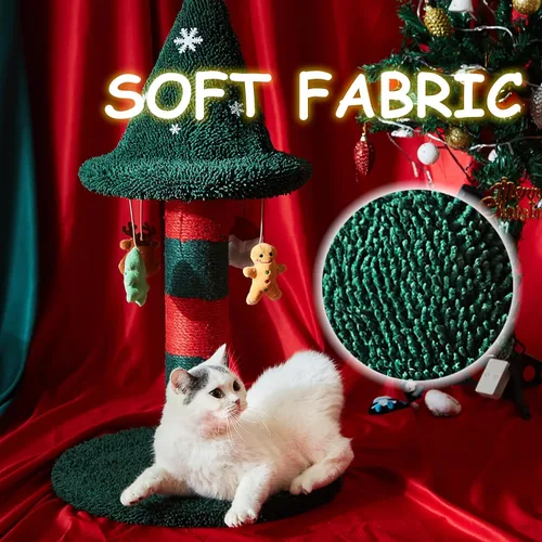 Miniatura 6 de Poste rascador para gatos con 4 juguetes de peluche colgantes, alternativa al árbol de Navidad, dale a tu gato un juguete y rascador en uno con este