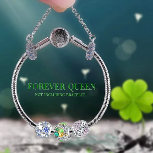 Miniatura 3 de Abalorio de trébol de la suerte para pulseras Pandora plata de ley 925 cuentas de trébol de cuatro hojas para pulseras y collares para mujeres