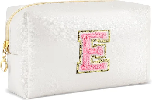Miniatura 104 de URSKYTOUS Regalos para niñas, bolsa de maquillaje con inicial, bolsa de cosméticos personalizada con cremallera, bonita bolsa de aseo de viaje, Azul